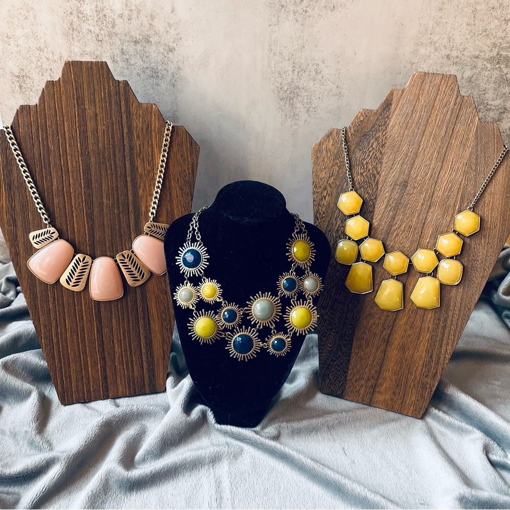 3 Necklace Lot Yellow and Pink Statement Necklaces Set - Fashion Home Accents